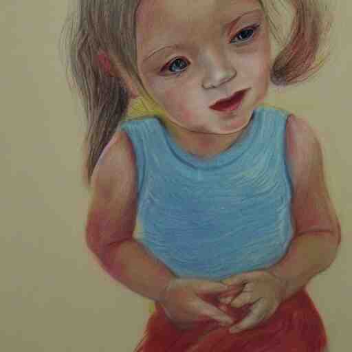 4 year old blonde girl with iphone colored pencil on white background by eloise wilkin 