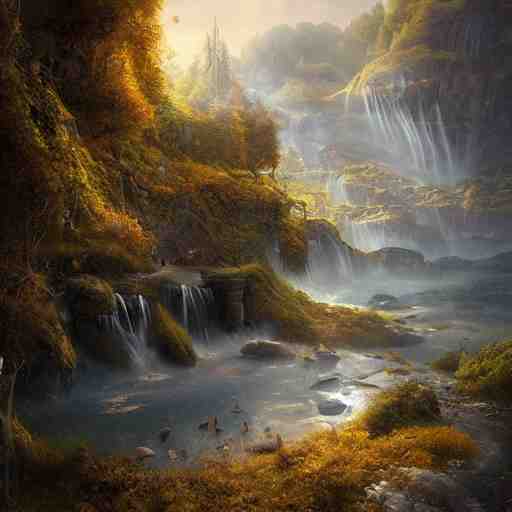 michal karcz cartoon painting of a beautiful landscape. , detailed, elegant, intricate, 4k,