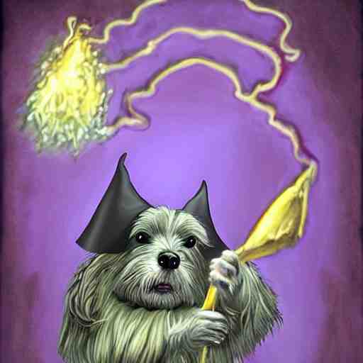 wizard dog as magic wizard casting spell surreal art