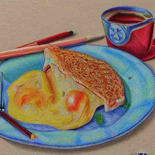  Colored pencil art on paper, Five star morning breakfast, highly detailed, artstation, MasterPiece, Award-Winning, Caran d'Ache Luminance