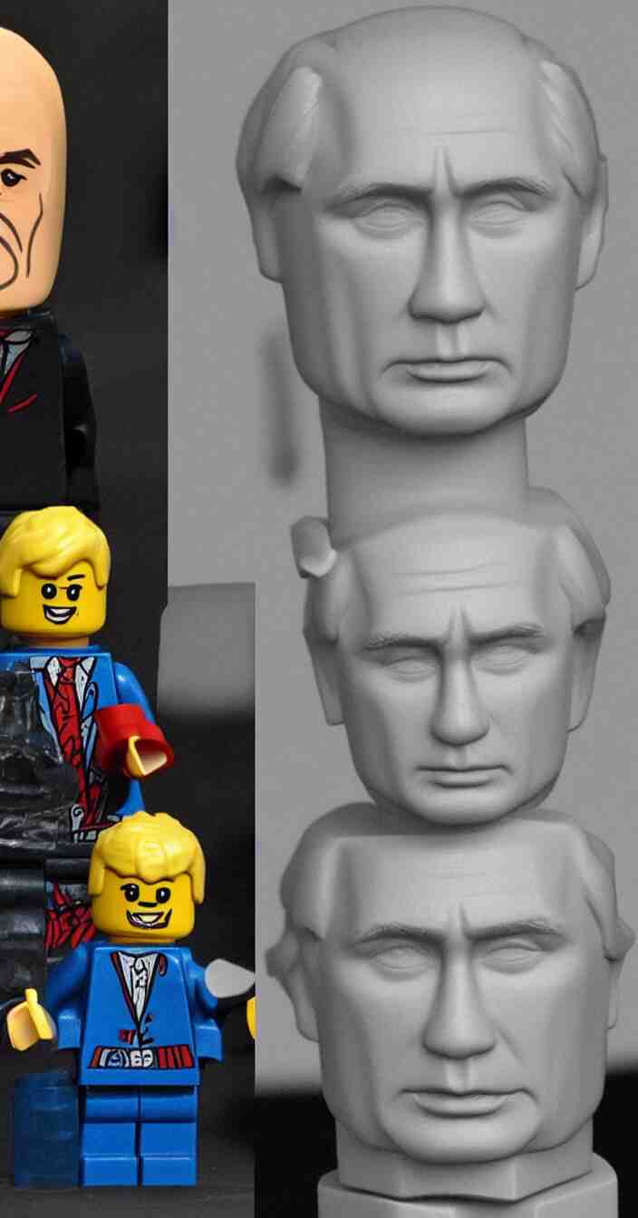 realistic lego figure with face of vladimir putin 