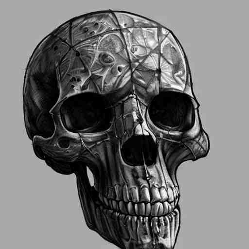 Cybernetic skull tattoo design, by Cedric Peyravernay, highly detailed, excellent composition, cinematic concept art, dramatic lighting, trending on ArtStation