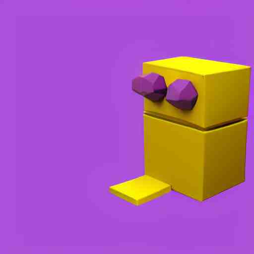 a small purple animal with a yellow box on its head, a low poly render by miyamoto, polycount, rayonism, low poly, polycount, rendered in maya 