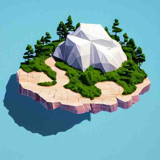 a floating island on an aquatic environment isometric art, lago de sorapis landscape, low poly art, game art, artstation, 3D render, high detail, cgsociety, octane render