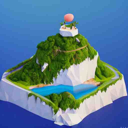 a floating island on an ocean isometric art, low poly art, game art, artstation, 3D render, ultra detailed, cgsociety, unreal engine 5