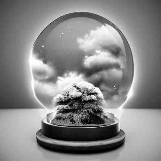 thunderstorm inside a snowglobe. Beautiful moody monochrome clouds in moody greys and blues. High quality digital art, trending on artstation