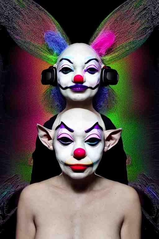 color : monochrome blackout, nft - generative collectible of knownorigin and superrare : an intricate and extremely detailed sculpture of a kawaii memeart - sphynx - cat - clown with vr headset - bjork mask ( vulnicura fashion by james merry ) : 1 | vulcano twin flame american horror story cover : background, dmt hyperspace persephone - clown by peter birkhauser neon - orange - grey monochrome : a single close up photo - real delicate cyberpunk - ceramic black porcelain, high detailed face, smiling woman, cyborg, photorealism, golden ratio, hyper - realistic 3 d, insanely super detailed, realistic octane render, 1 6 k, fashion photography, hard light goddess detailed in front of an intricate background ( generative art, neo - andean architecture ) : 0. 8 | micro detail, backlit lighting, face in focus, subsurface scattering, translucent, thin porcelain, physically based rendering, japanese pottery, trending on cgsociety 1 6 k : 1 