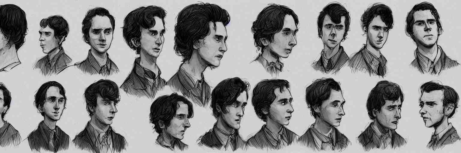 character study of julian lage and paul dano, clear faces, wild, crazy, character sheet, fine details, concept design, contrast, kim jung gi, pixar and da vinci, trending on artstation, 8 k, full body and head, turnaround, front view, back view, ultra wide angle 