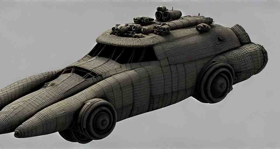 highly detailed cinematic scifi render of 3 d sculpt of fury road spaceship 