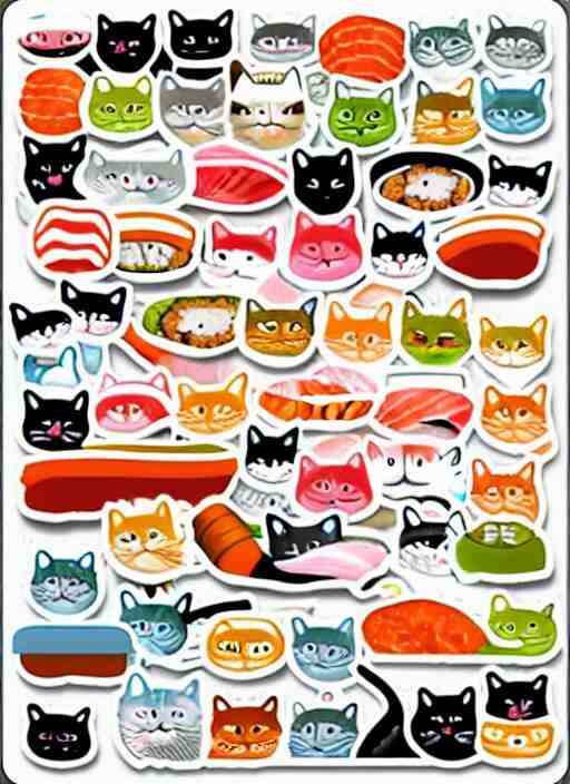 cats and sushi sticker sheet 