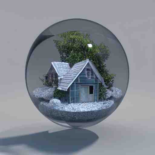 crystal sphere with mini house inside it, octane render hyperdetailed, 