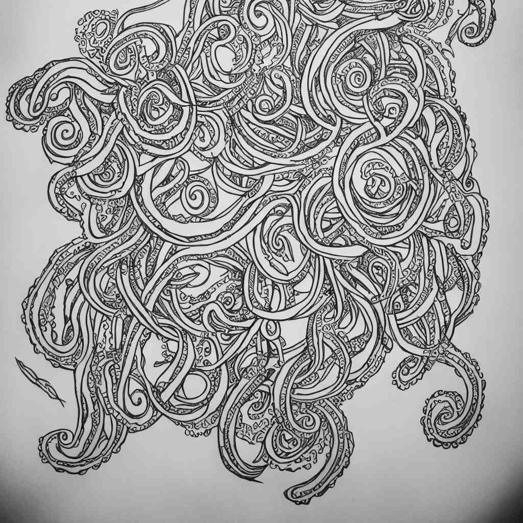 tattoo design. line drawing. symmetric octopus. intricate