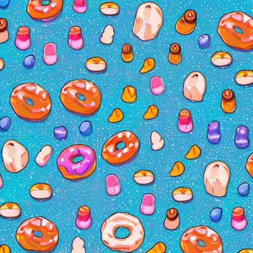 raining donuts on a city in a studio ghibli animation