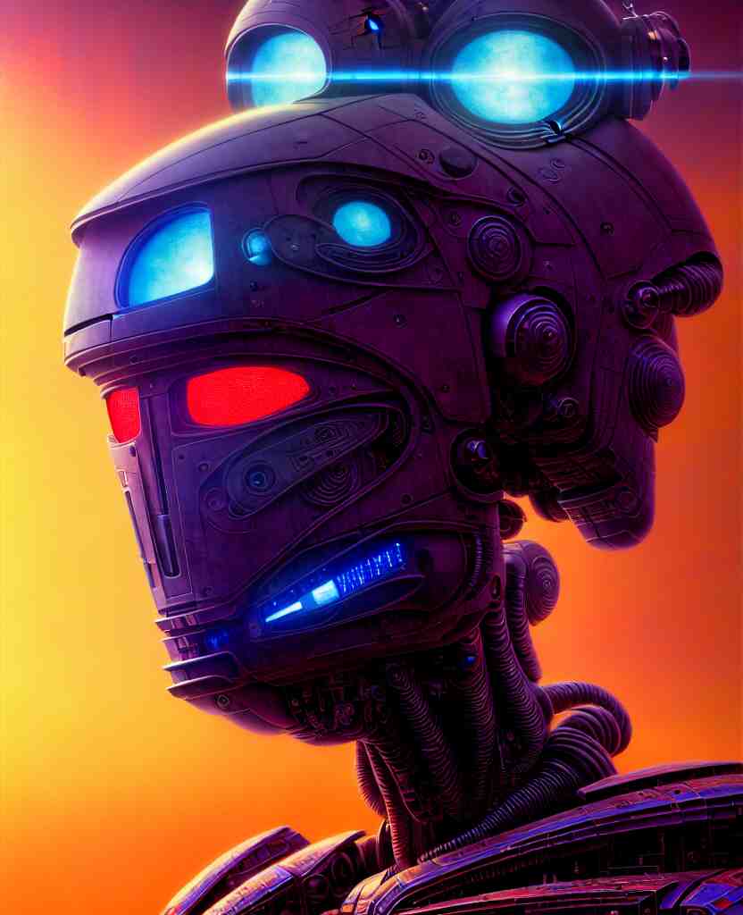 cinematic portrait of one robot, faded colors, exotic alien features, cyber background, tim hildebrandt, wayne barlowe, bruce pennington, donato giancola, larry elmore, masterpiece, trending on artstation, featured on pixiv, zack snyder, cinematic composition, beautiful lighting, sharp, details, hyper - detailed, hd, hdr, 4 k, 8 k 