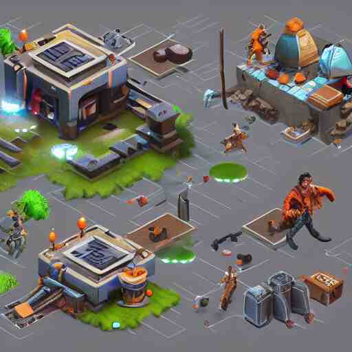 isometric game concept, jama jurabaev, tyler edlin, james paick, emmanuel shiru, victor mosquera, modular detailed, artstation, for aaa game, high quality 