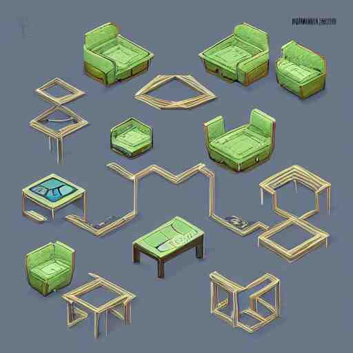 concept art 2 d game asset of furniture with an organic isometric design based on bioluminescent alien - like plants inspired by the avatar's bioluminescent alien nature. around the furniture, we can see plants that glow in the dark. all in isometric perspective and semi - realistic style item is in a black background colorful neons masterpiece 