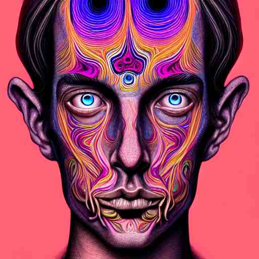 An extremely psychedelic portrait of Alex Gray, surreal, LSD, face, detailed, intricate, elegant, lithe, highly detailed, digital painting, artstation, concept art, smooth, sharp focus, illustration