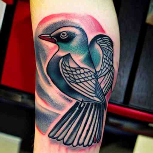 tatoo ink cyber, a swallow with a black beard wearing an athletic bilbao shirt, high detailed 