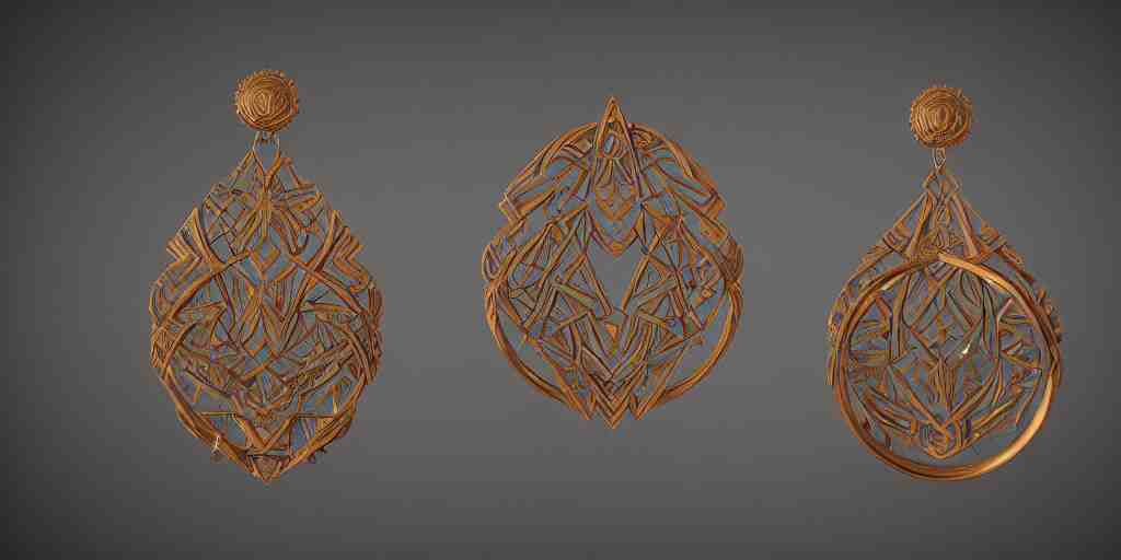 earring design, jewelry design, wood, nordic, art deco, intricate, elegant, material, product design, trending on artstation, cgsociety, photo realistic, design by ziva cph and isabel lennse and kalevala, 8 k, unreal engine, c 4 d 