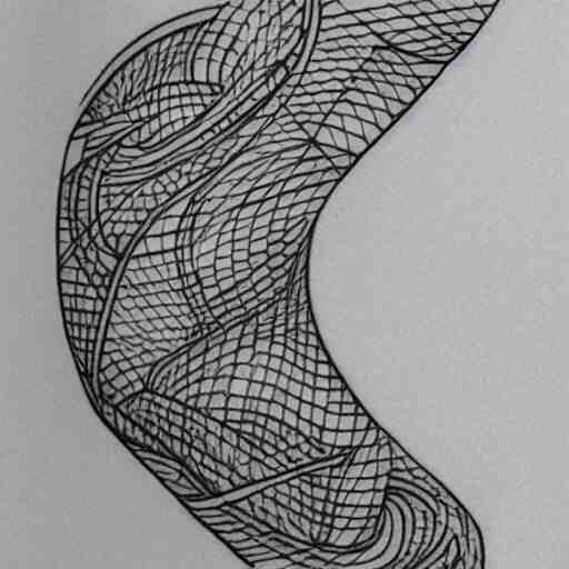 tattoo sketch of a sea, on a yellow paper, ornamental, line art, minimalism, tatto for leg 