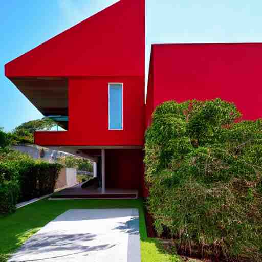 a modern red house in brazil, architecture 