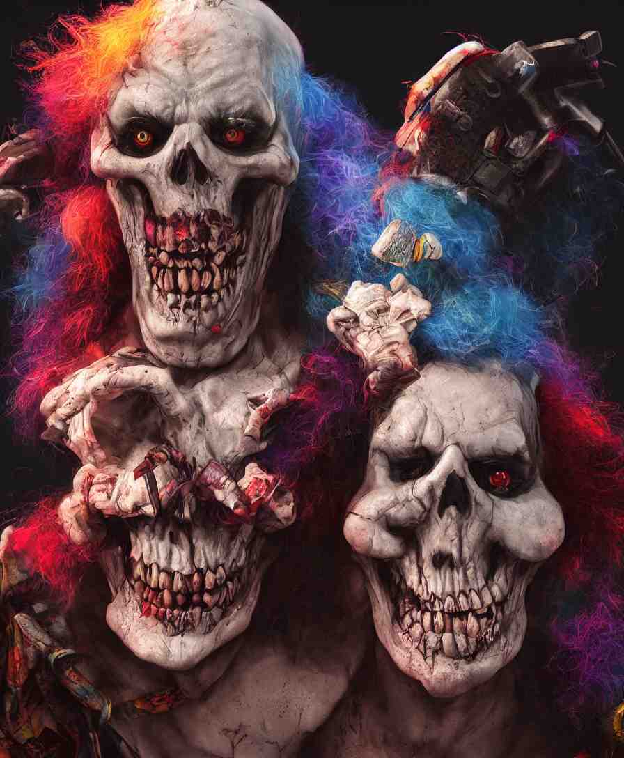 death clown, cinematic lighting, 8k, artstation, octane render, cinematic, hyper realism, 8k, concept art, illustration, vibrant colors