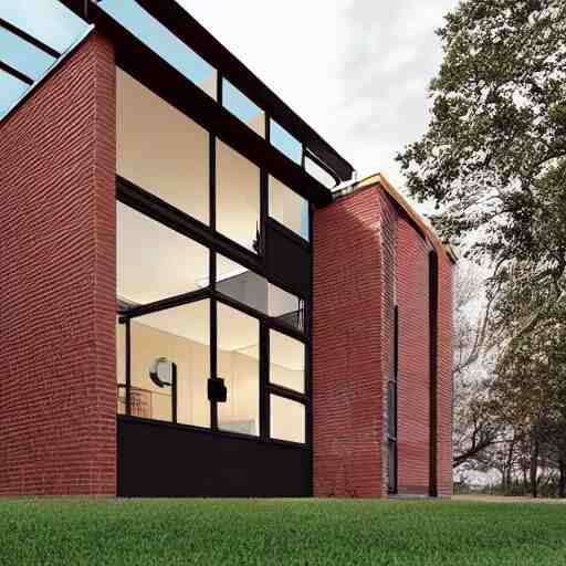 hyper realistic elevation of a house, brick, concrete, glass, wood 