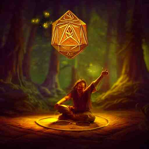 a mythical forestmancer god rolling a d 6 dice, glowing energy, fantasy magic, by willian murai and jason chan, dramatic lighting, golden ratio, sharp focus 