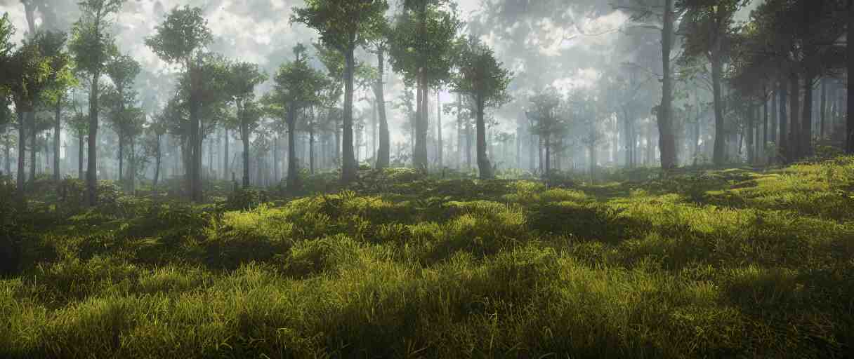 a wide shot of a forest growing on top of cumulus clouds, beautiful, stunning, serene, volumetric light, volumetric clouds, photography, color, intricate, extremely detailed, photorealistic, unreal engine 5