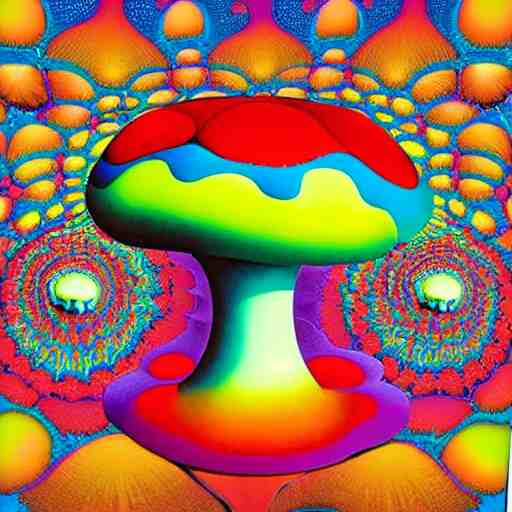 a colorful fractal 3 d mushroom in a psychedelic world, peace and love, by peter max and mark ryden 