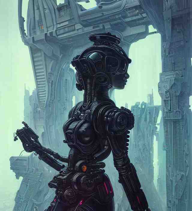 a baroque portrait of a retrofuturistic assassin in light surrounded by advanced architecture. minimalist dark wet architecture with some highly detailed science fiction details, rich colors, high contrast, moody dark background. trending on artstation an ultrafine hyperdetailed colorfull illustration by greg rutkowski, kim jung gi, moebius, irakli nadar, alphonse mucha, ayami kojima, amano, greg hildebrandt, syd mead and mark brooks, female, feminine, art deco, new baroque, intricate linework, colors by frank frazetta 