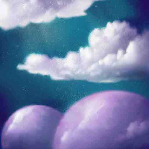 spring weather inside a snowglobe. Beautiful colorful clouds in moody greys and blues. High quality digital art, trending on artstation