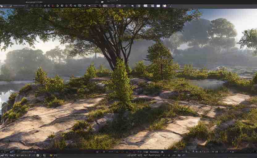 beautiful landscape, Unreal Engine 5, RTX, AAA Game, Detailed 3D Render, Cinema4D