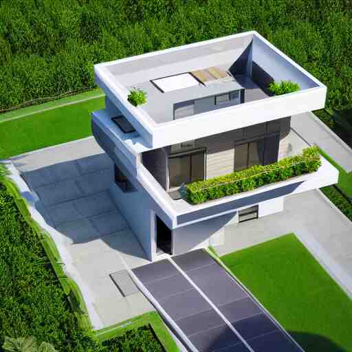 isometric render of a beautiful modern home designed for aesthetics, energy efficiency and foliage, cg render, high resolution, professional 