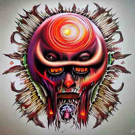 the second layer of hell, airbrush art, shamanic dmt horror art, by basuki abdullah 