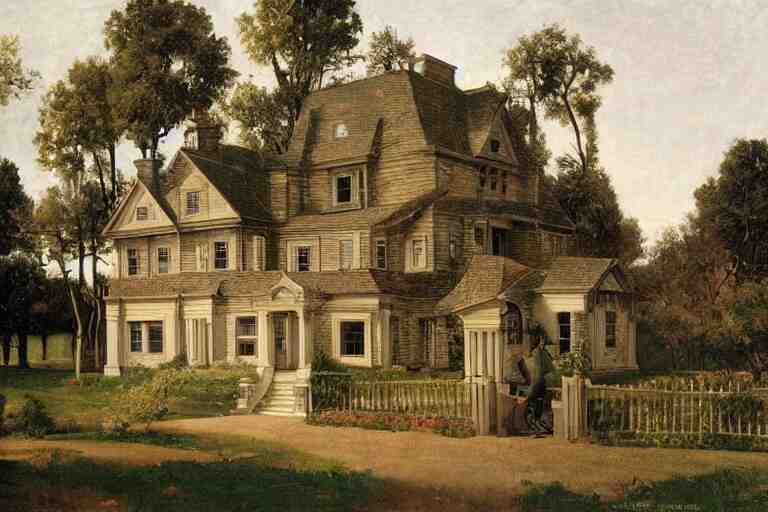 a small house and a mansion. they are divided by a wall of money by rockwell 