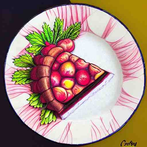  Colored pencil art on paper, Gooseberry pie slice on a plate, highly detailed, artstation, MasterPiece, Award-Winning, Caran d'Ache Luminance