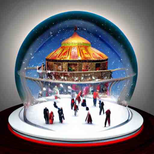 whirling dervishes inside a snow globe on a table, digital art, artstation, highly detailed 