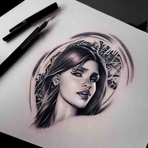 tattoo design, stencil beautiful portrait of a girl by artgerm, artgerm