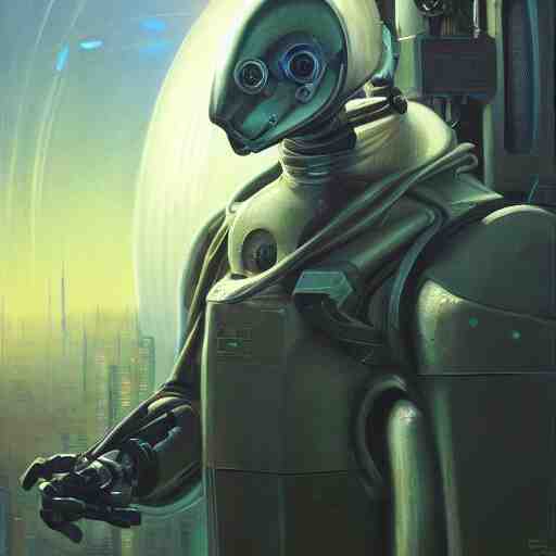 rat in cyberpunk protective suit, exotic alien features, robotic enhancements, desaturated, Tim Hildebrandt, Wayne Barlowe, Bruce Pennington, donato giancola, larry elmore, oil on canvas, masterpiece, trending on artstation, featured on pixiv, cinematic composition, dramatic pose, beautiful lighting, sharp, details, hyper-detailed, HD, HDR, 4K, 8K