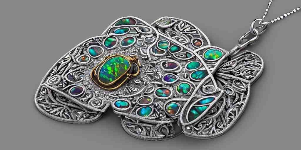 jewelry engraved in scarab, beetle, opal diamond, art noveau, art deco, 8k , artstation, render, elegant, album art