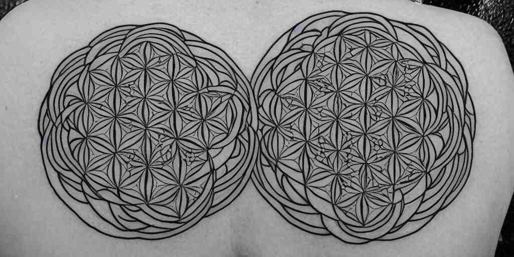 sacred geometry tattoo design, flower of life, sri yantra, dotwork, design, tattoo, 8 k 