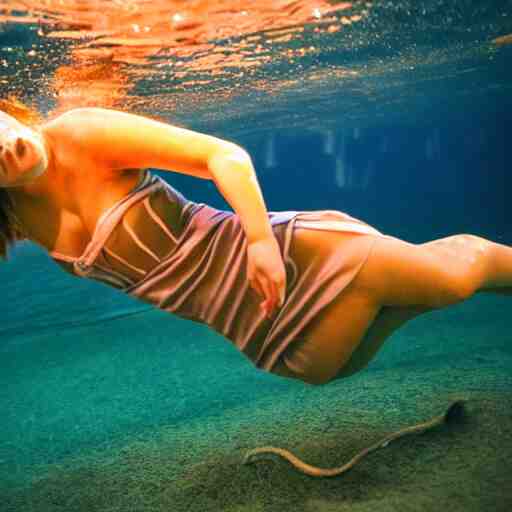 girl with bioluminescent skin swimming underwater