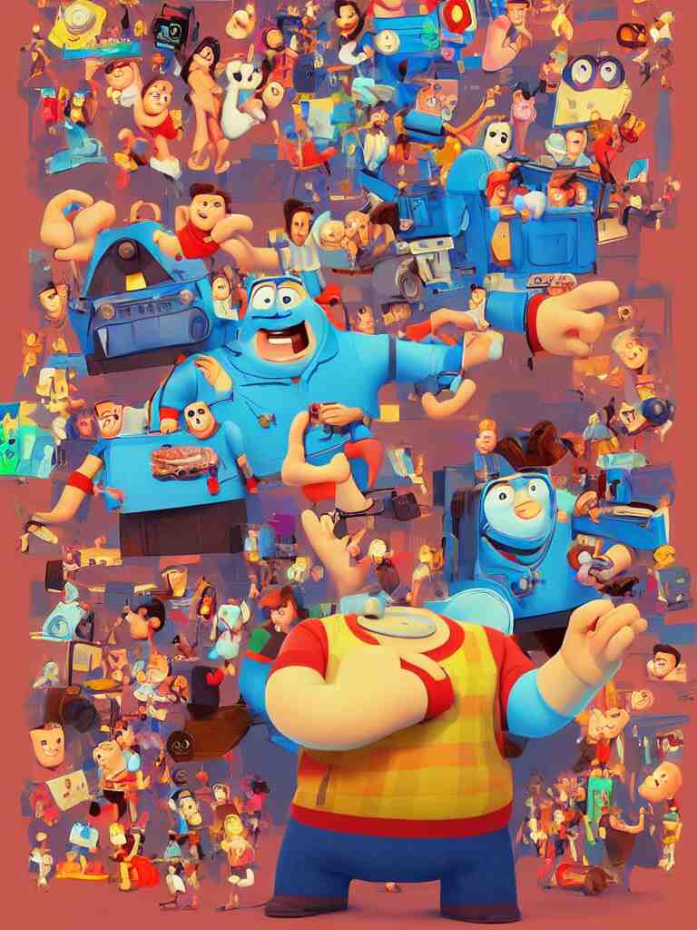 2d character concept of Dysney's Wreck It Ralph and Pixar's Wall-e mix, drawn in the style of classical Disney animation, cell shading, digital painting, Dave Rapoza