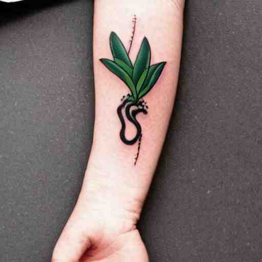 simple tattoo of an orchid sprouting from the earth