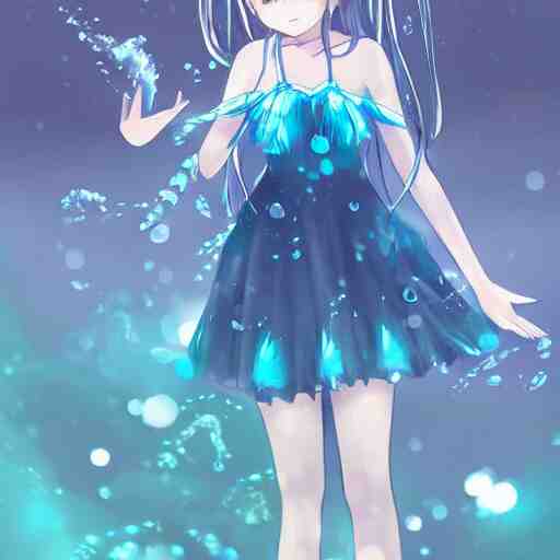 advanced digital art a very cute anime girl wearing a dress made of water turning into mist standing in a crystal lake full body WLOP RossDraws Totorl Sakimimichan