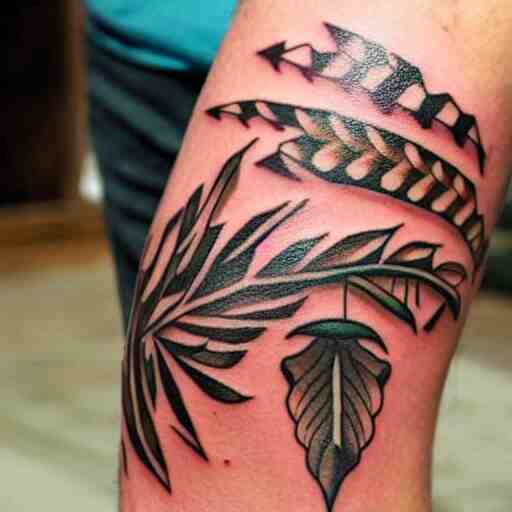 neotraditional Tattoo of a switchblade with fern wrapping around it