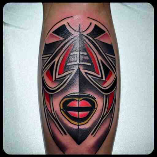 a photo off a full body tattoo in the style of neo tribal 