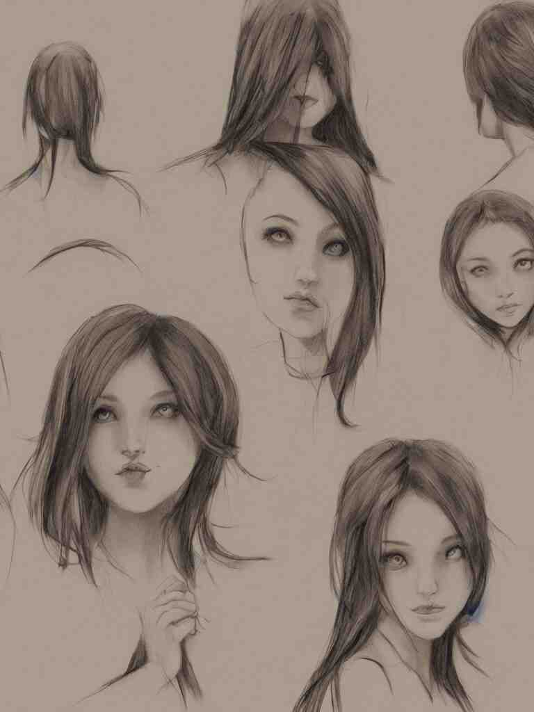 sketches of girl by concept artists, blunt borders, rule of thirds, whimsical, light and shadow, backlighting! 