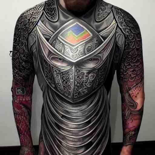 A german knight in armor designed by alex grey, tattoo, tattoo art, Black and grey tattoo style